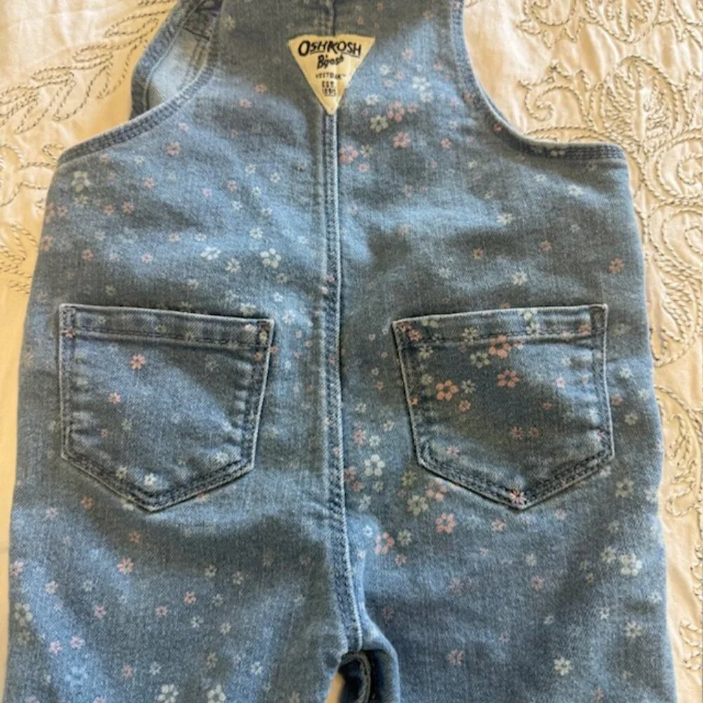 Oshkosh B'gosh Girl's 9M Vestbak Overalls Denim Floral Print